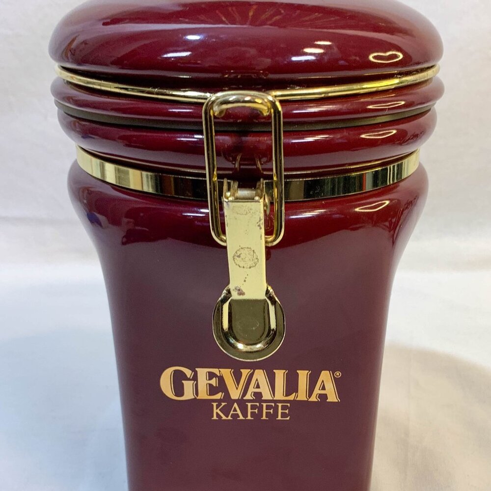 Gevalia Kaffe Vintage Burgundy Ceramic Coffee Canister
